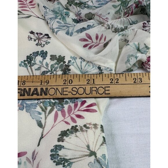 Vince Camuto Large Short Sleeve Pleat Neck Breezy Dandelions Blouse Ivory Flowy - Picture 6 of 13